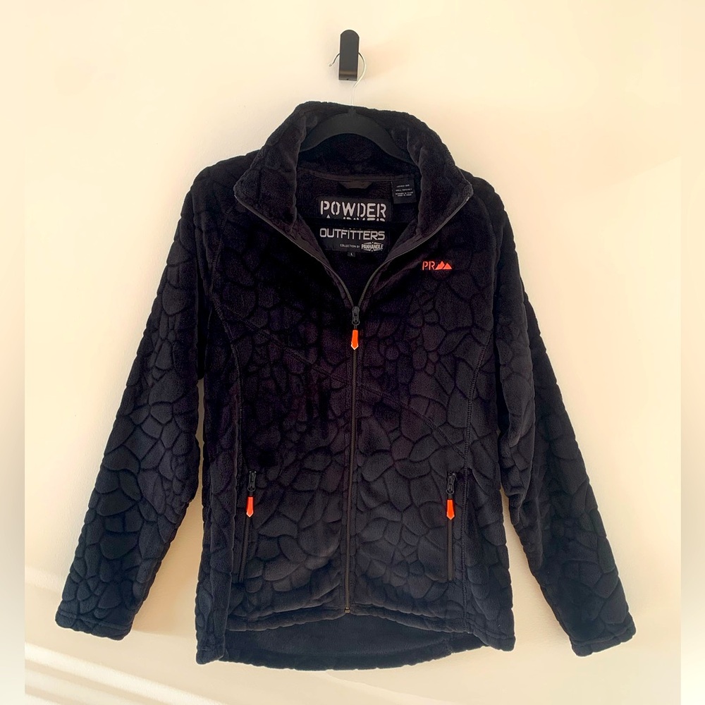 Powder River Outfitters Velour Type Black Zip Jacket with 2 pockets Size L